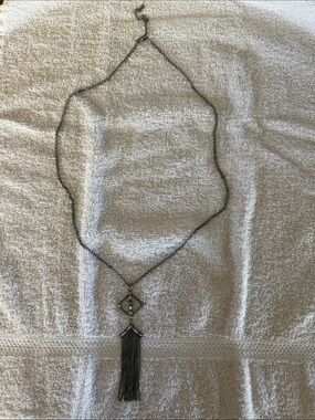 Delicate Gunmetal Tassel Pendant Necklace - Unbranded